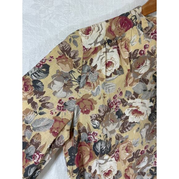 Fran Keene Vintage Tunic 12 Tan Floral Belted Cottagecore Fall Neutral Country - Picture 7 of 12
